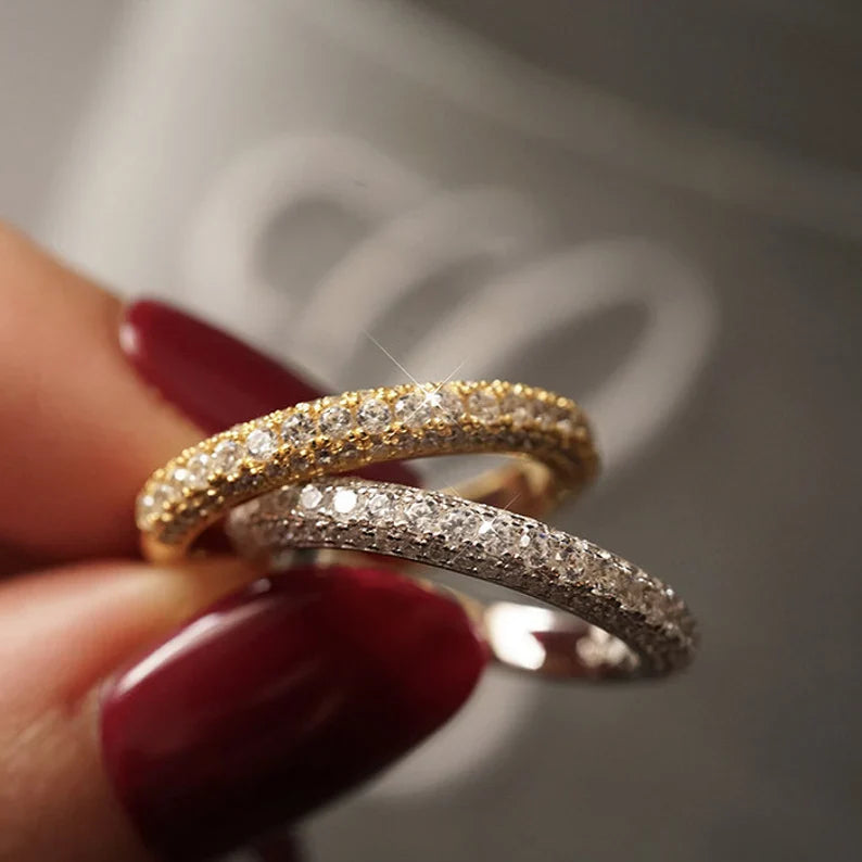 Micro Pavé Triple Row Eternity Wedding Band Ring in 925 Sterling Silver