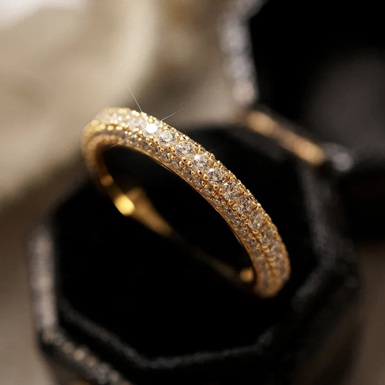 Micro Pavé Triple Row Eternity Wedding Band Ring in 925 Sterling Silver