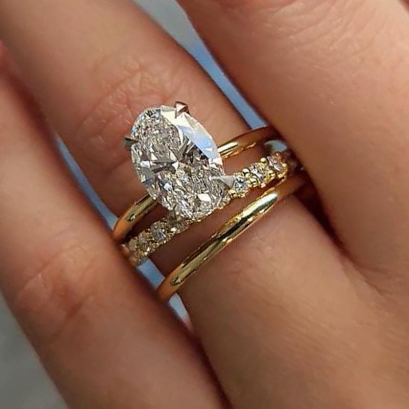 Luxurious 3PCS Golden Tone Oval Cut Sterling Silver Wedding Bridal Set