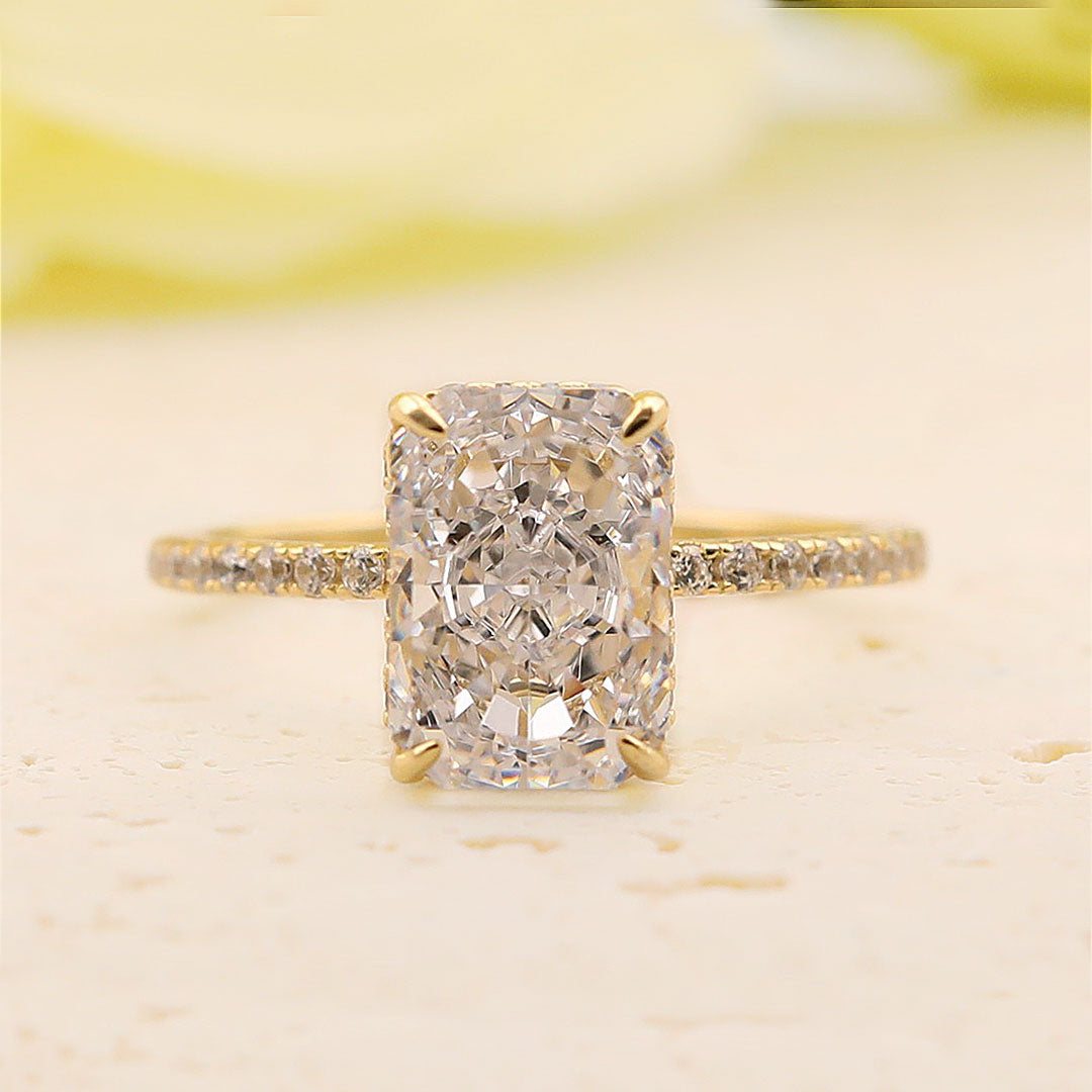 Noble Radiant Cut 3PC Sterling Silver Wedding Bridal Set in Golden Tone