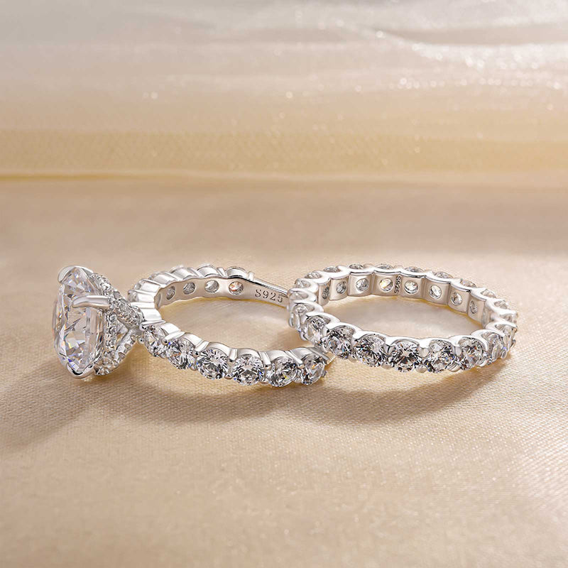 Classic Round Cut 4 Prong Bridal Set In Sterling Silver