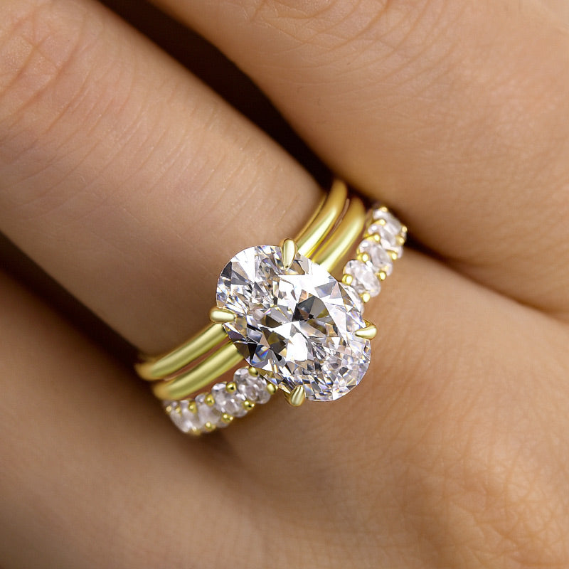 Luxurious 3PCS Golden Tone Oval Cut Sterling Silver Wedding Bridal Set