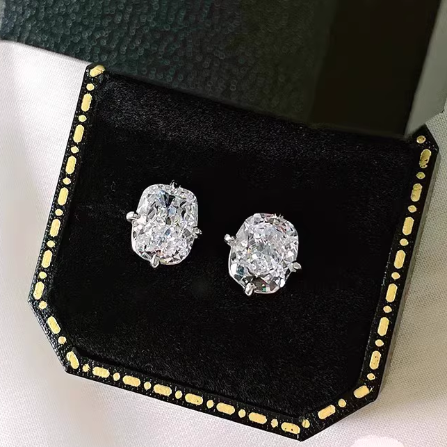 Luxury Rectangular Design Radiant Cut Silver Stud Earrings