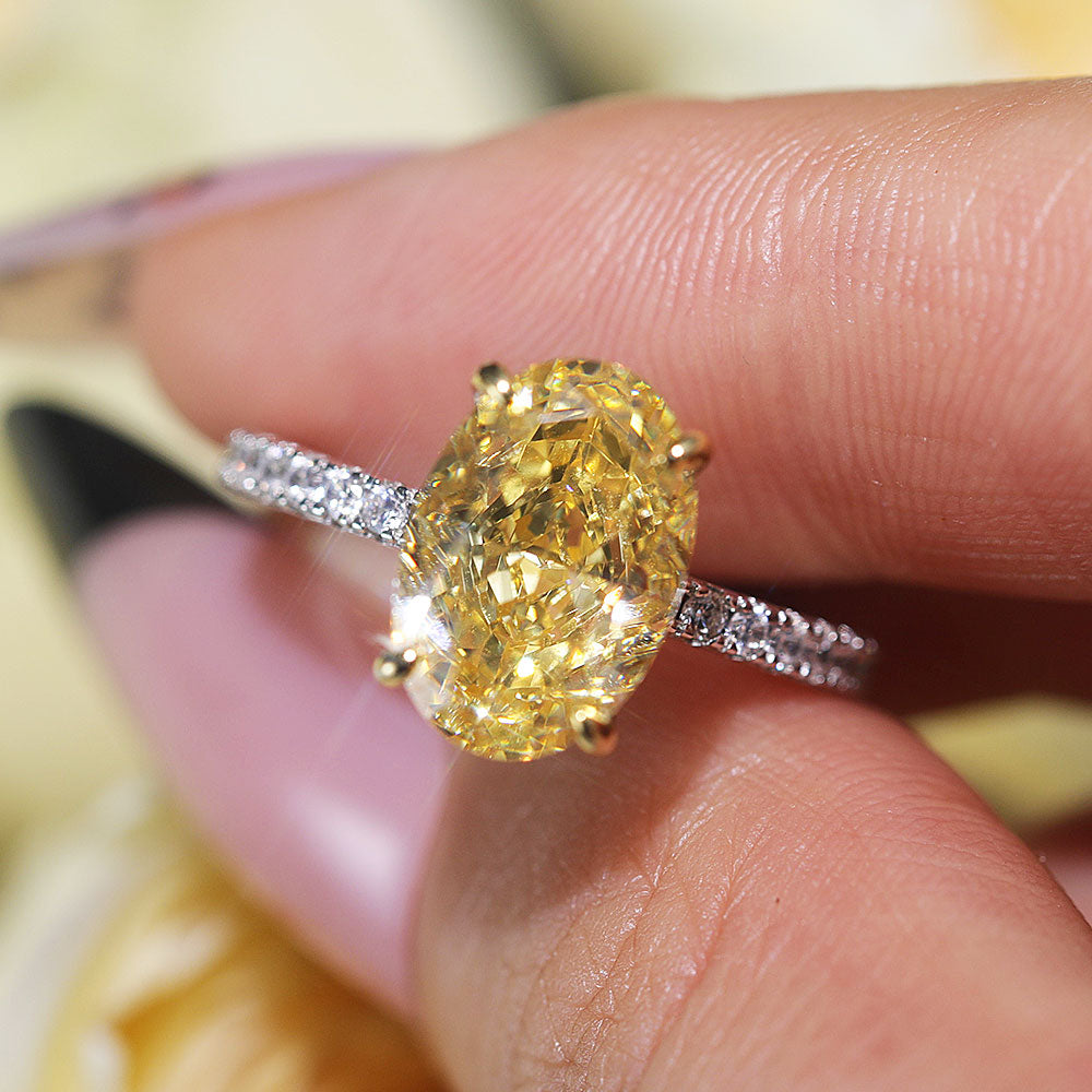 Vintage Yellow Oval Cut Sterling Silver Engagement Ring