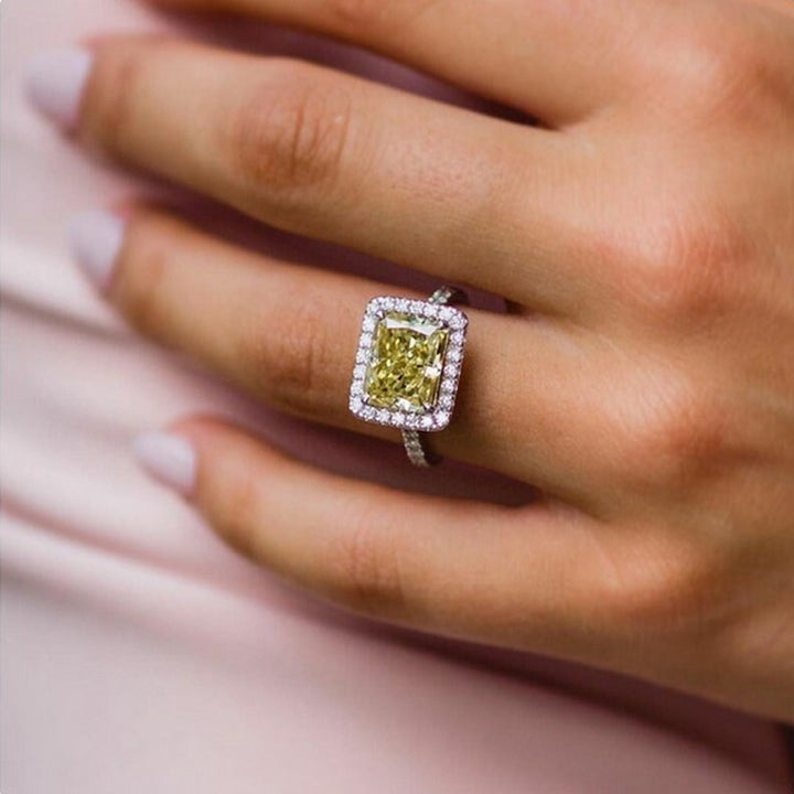 Gorgeous Halo Radiant Cut Yellow Gemstone Engagement Ring