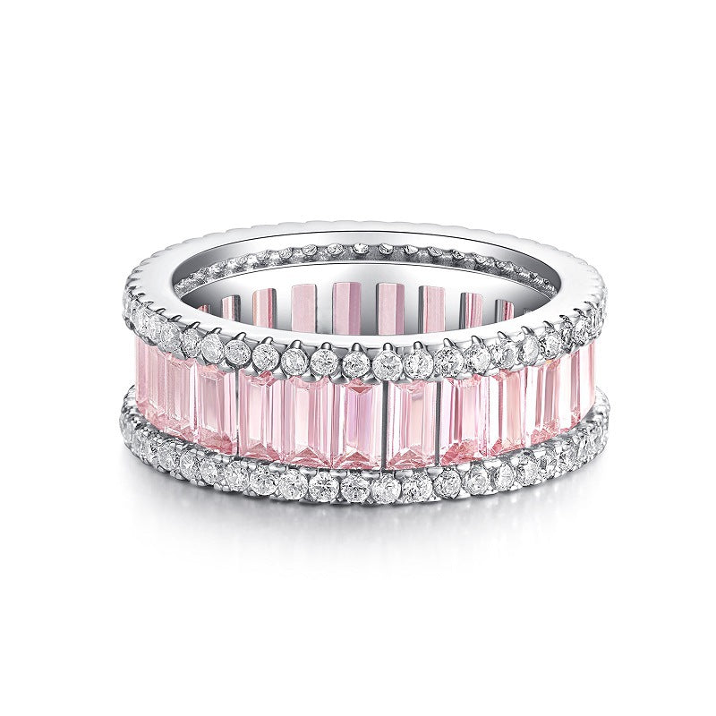 Three Rows Design Paved Sterling Silver Band