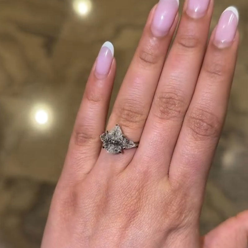 Luxurious Pear Cut Three Stone Sterling Silver Engagement Ring