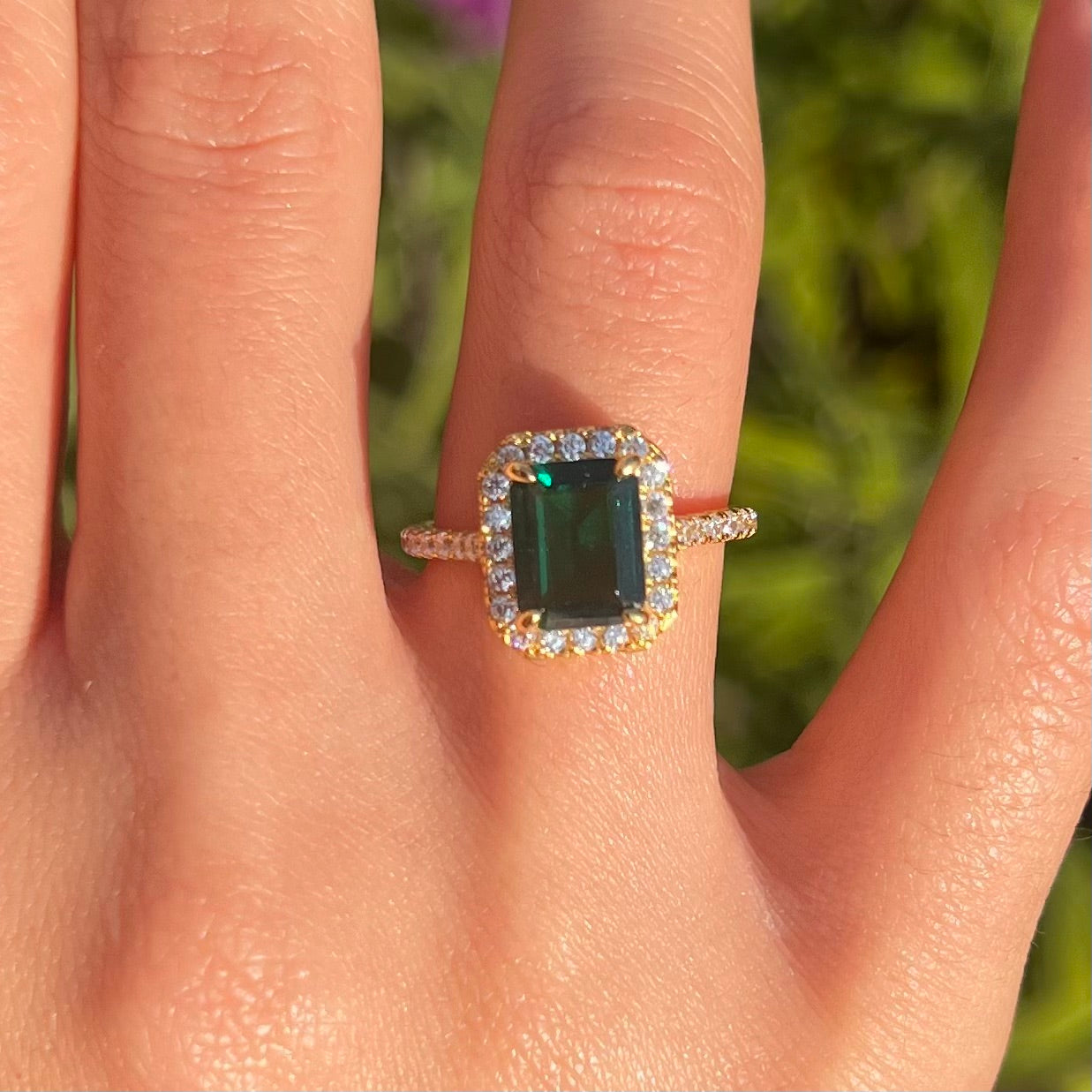 Vintage Green Emerald Cut Halo Insert Design 2 Pcs Bridal Sets
