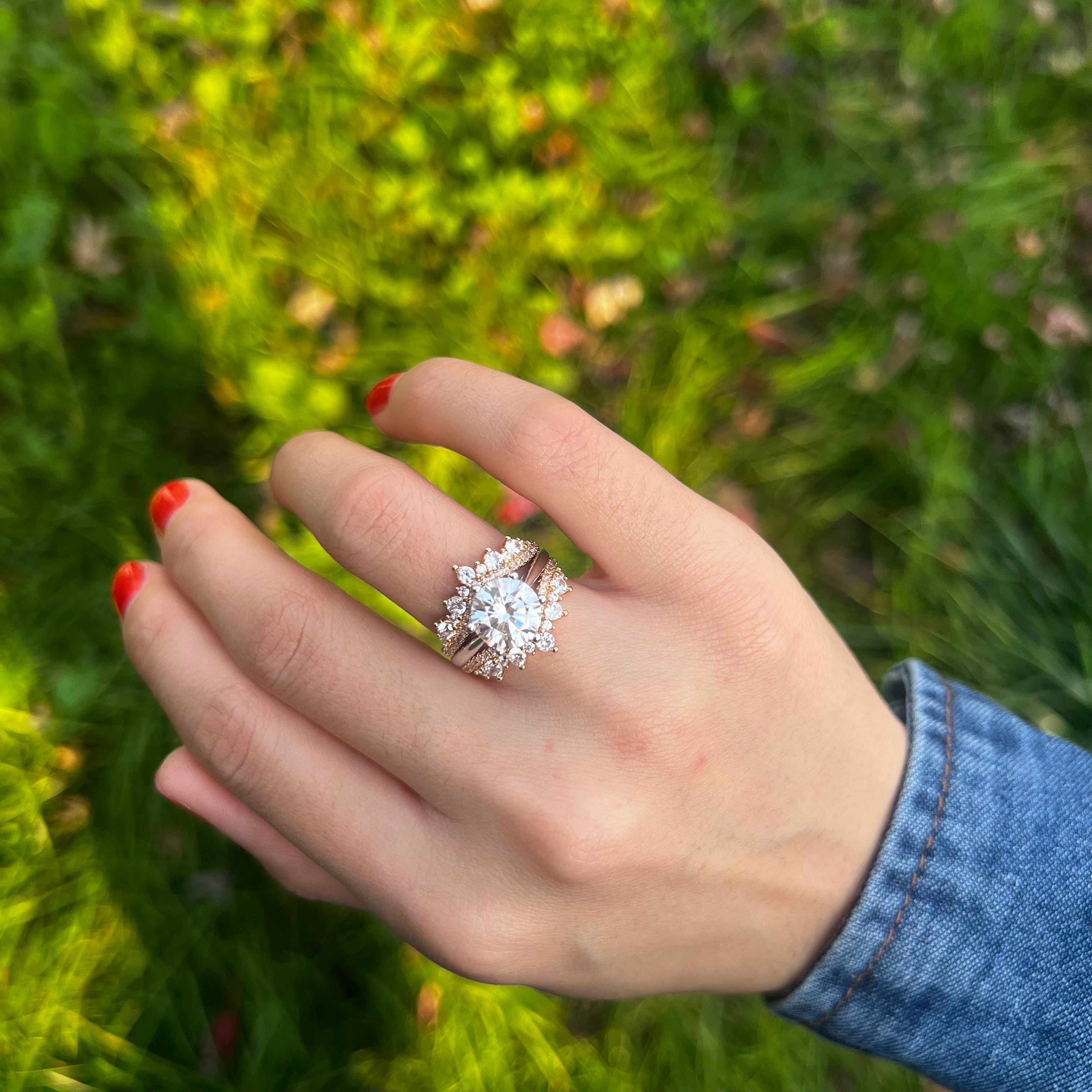 2 Pcs Round Cut Insert Bridal Set In Sterling Silver