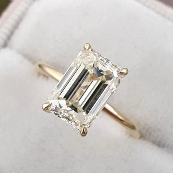 Emerald Cut Sterling Silver Solitaire Engagement Ring For Her