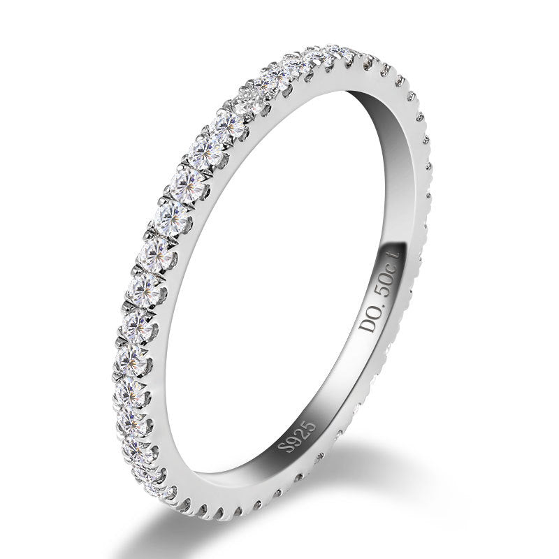 Simple D Color Moissanite Paved Ring Band