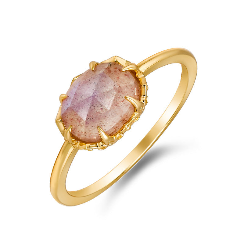 Classic Natural Strawberry Crystal Sterling Silver Ring