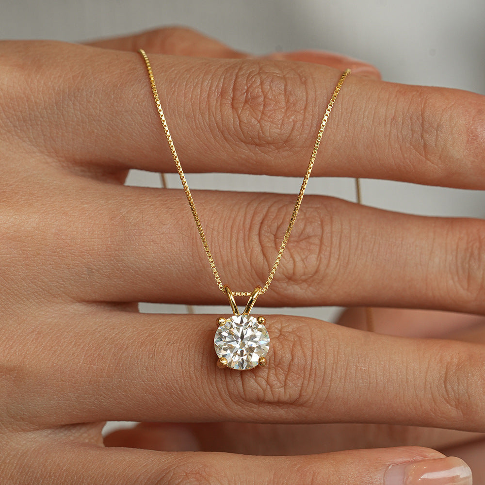 Classic 925 Sterling Silver Four-Prong Pendant Moissanite Necklace
