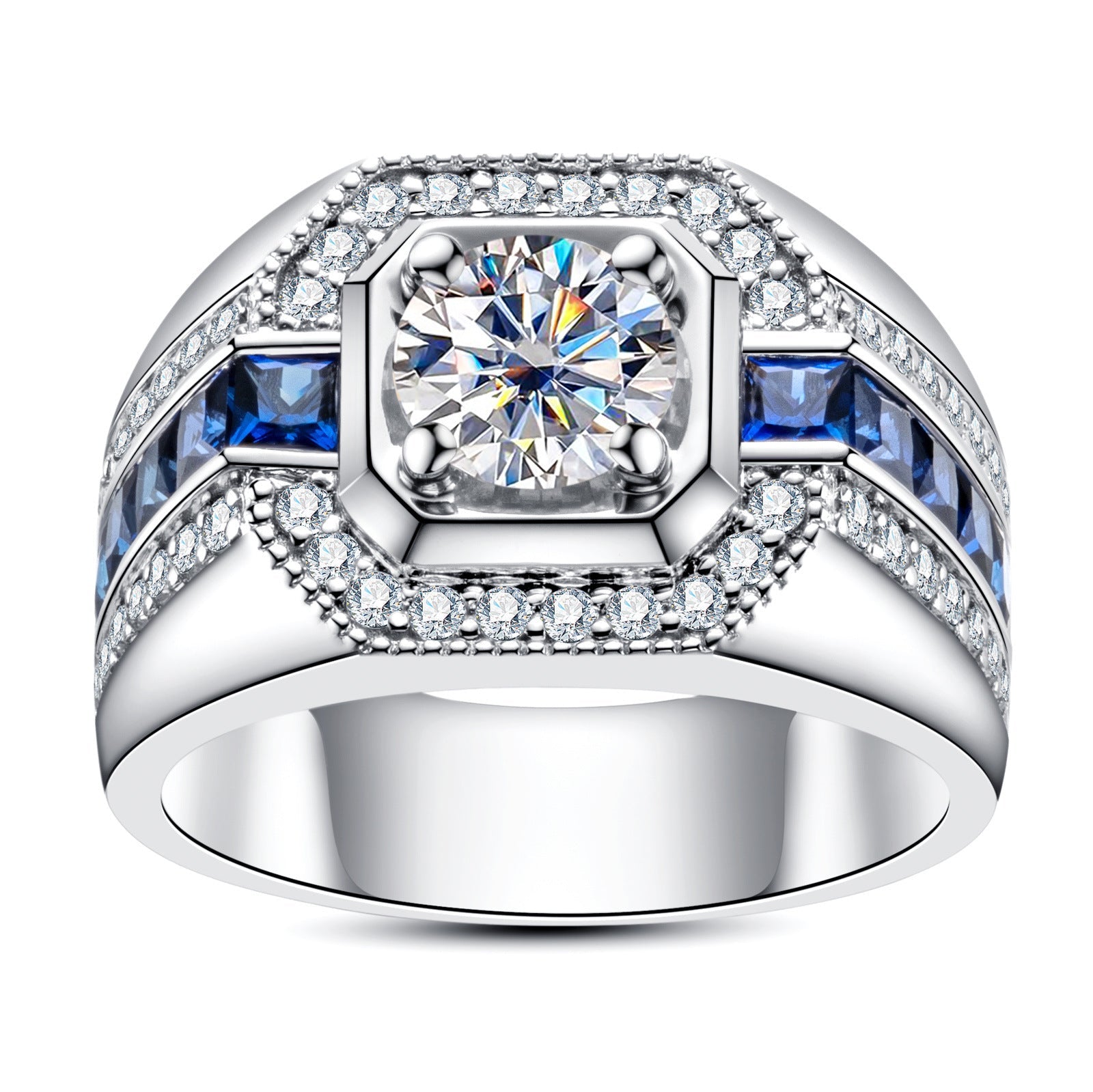 Men's Moissanite Round Cut Sterling Silver Engagement Ring
