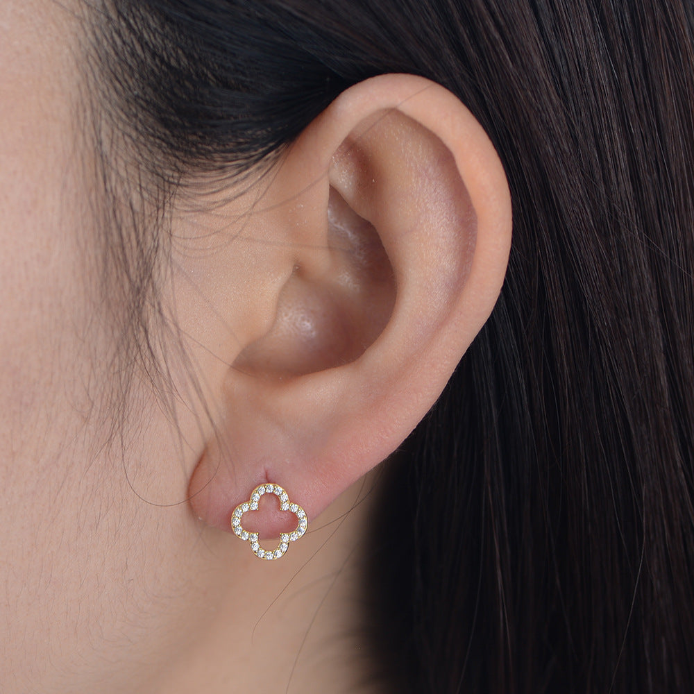 Four-leaf Clover Hollow Design Sterling Silver Earrings