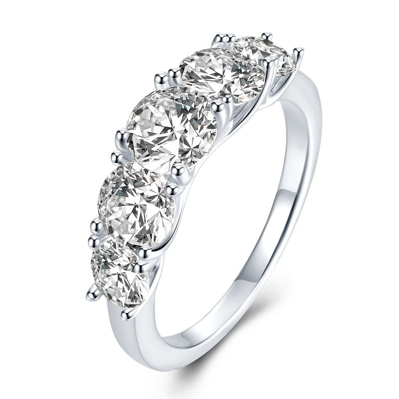 Luxury Five Stones Sterling Silver Band
