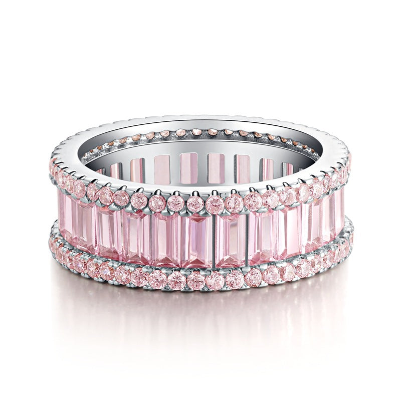 Three Rows Design Paved Sterling Silver Band