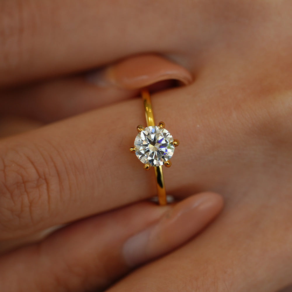 Classic Round Cut Moissanite Sterling Silver Ring for Women