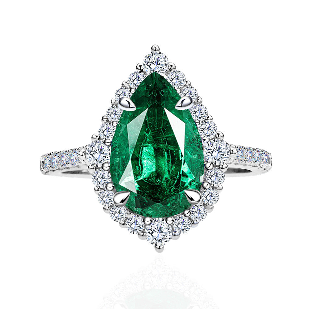 Unique 2.2ct Emerald Green Pear Cut Sterling Silver Engagement Ring