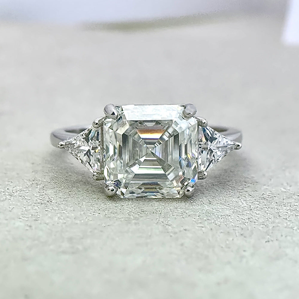 5Ct Asscher Cut Moissanite Engagement Ring in Sterling Silver