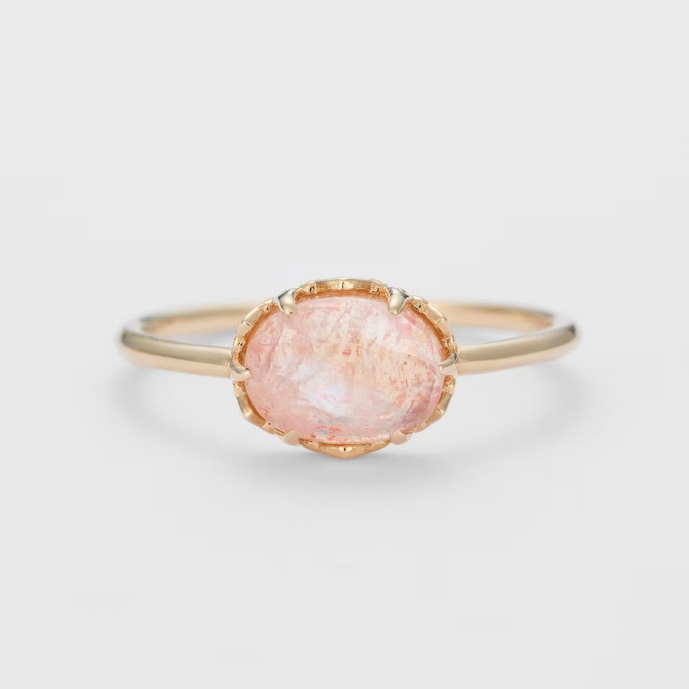 Classic Natural Strawberry Crystal Sterling Silver Ring