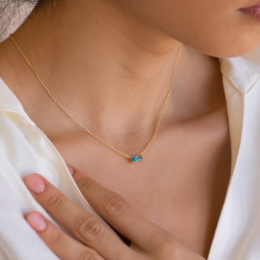 Simple design 925 Sterling Silver birth stone necklace