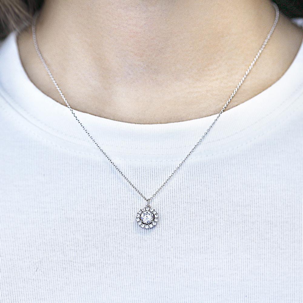 Round Cut Halo Pendant Necklace