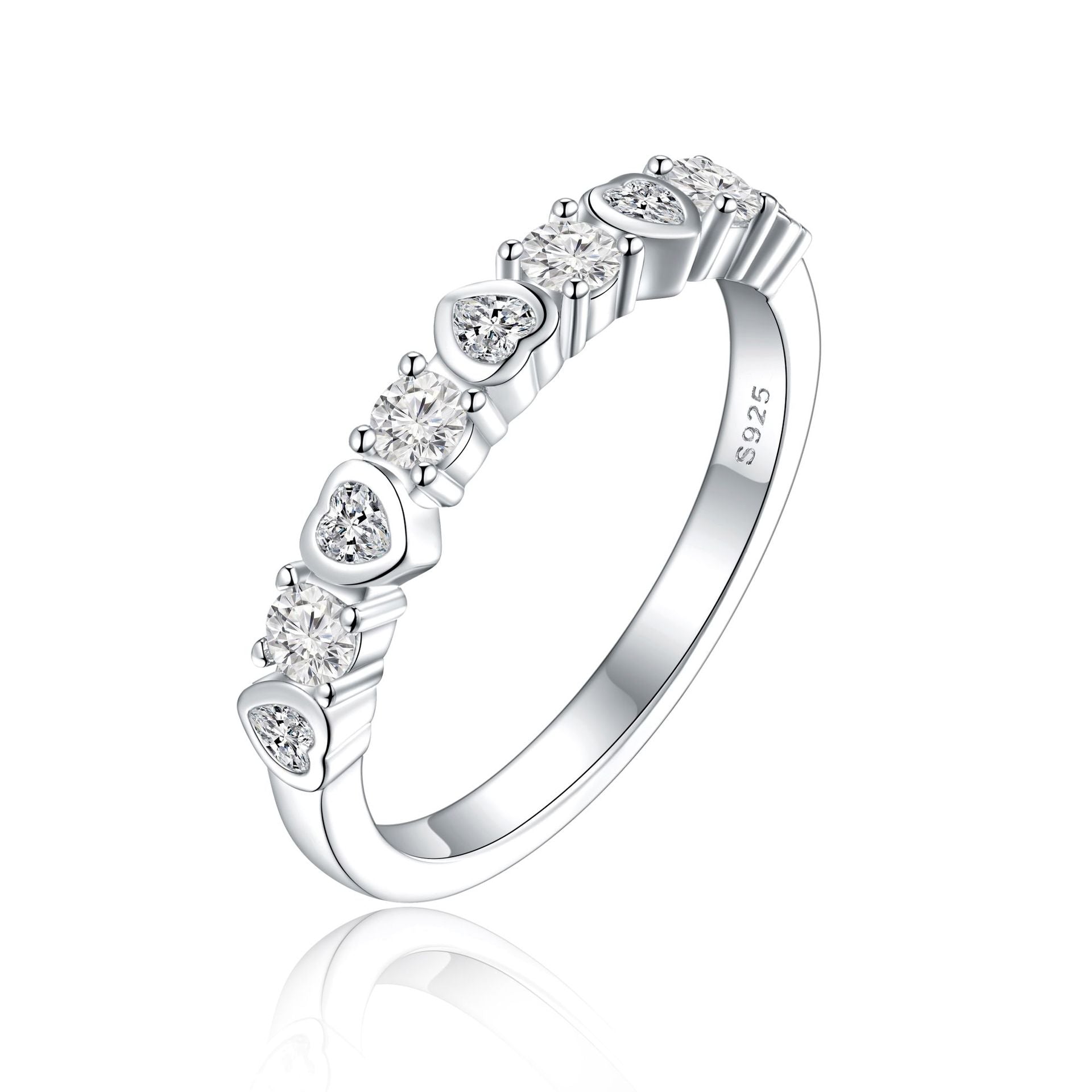 Unique Heart Round Cut Half Eterniry Silver Band
