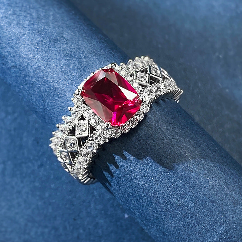 Sparkling Ruby Gemstone Sterling Silver Band Ring in Vintage Style