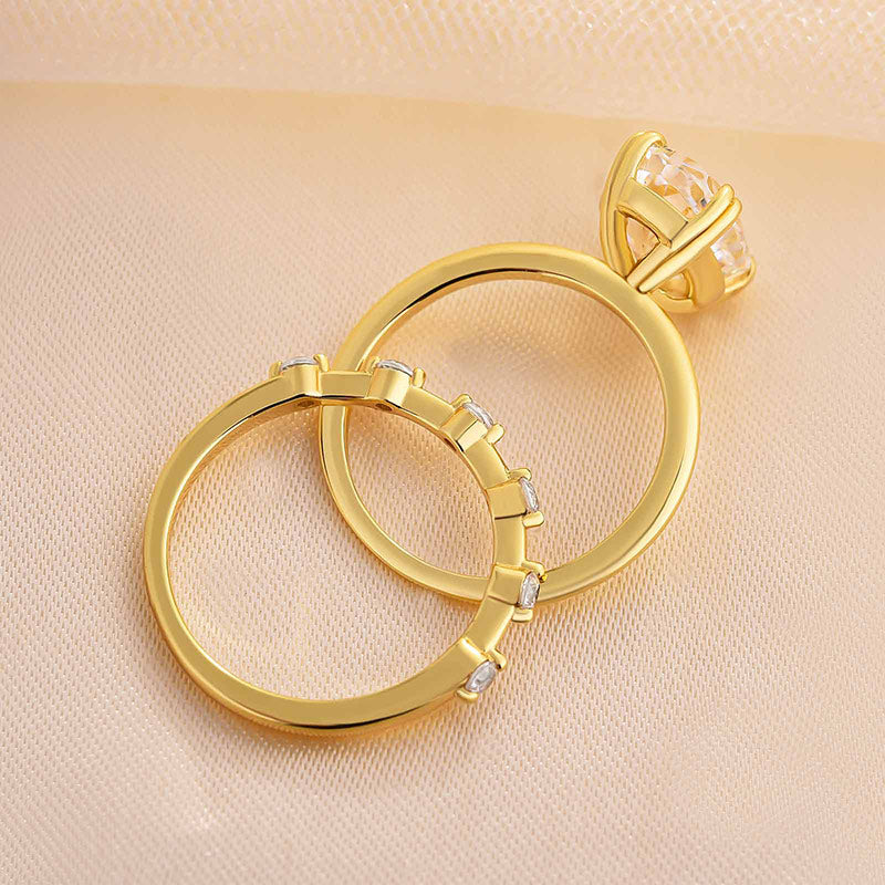Exquisite Golden Tone Oval Cut Solitaire Bridal Set in Sterling Silver