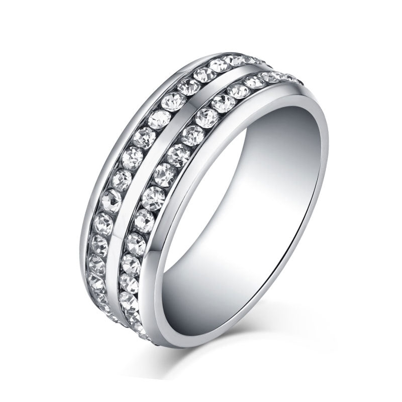 Two Row Round Cut Titanium Steel Men's Ring