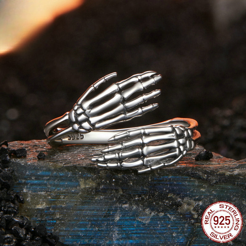 Halloween Skeleton Hand Sterling Silver Open Ring