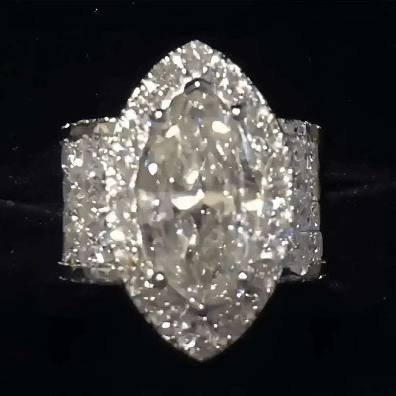 7CT Halo Marquise Cut Wide Band Engagement Ring in Sterling Silver