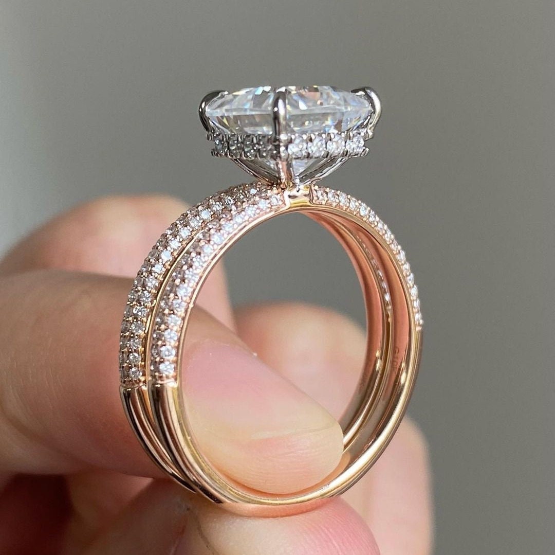 2Pcs Princess Cut Pave Bridal Ring Set in Sterling Silver