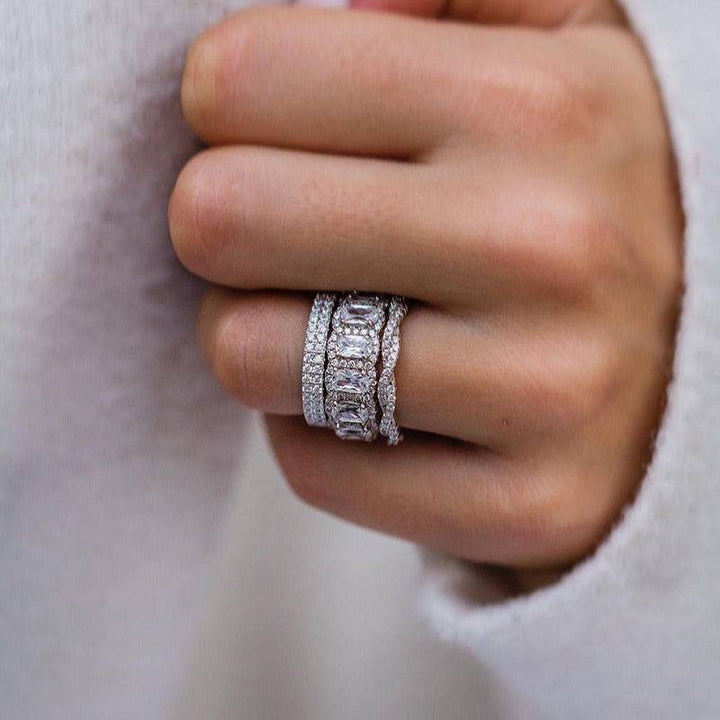 3PCS Cushion Cut Wedding Band Set Twisted Band In Sterling Silver