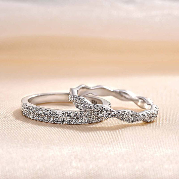 3PCS Cushion Cut Wedding Band Set Twisted Band In Sterling Silver