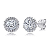 Halo Round Cut Sterling Silver Stud Earrings