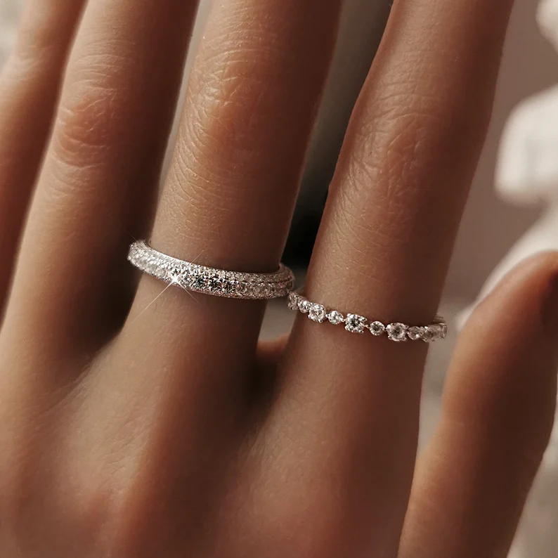 Micro Pavé Triple Row Eternity Wedding Band  Ring in 925 Sterling Silver