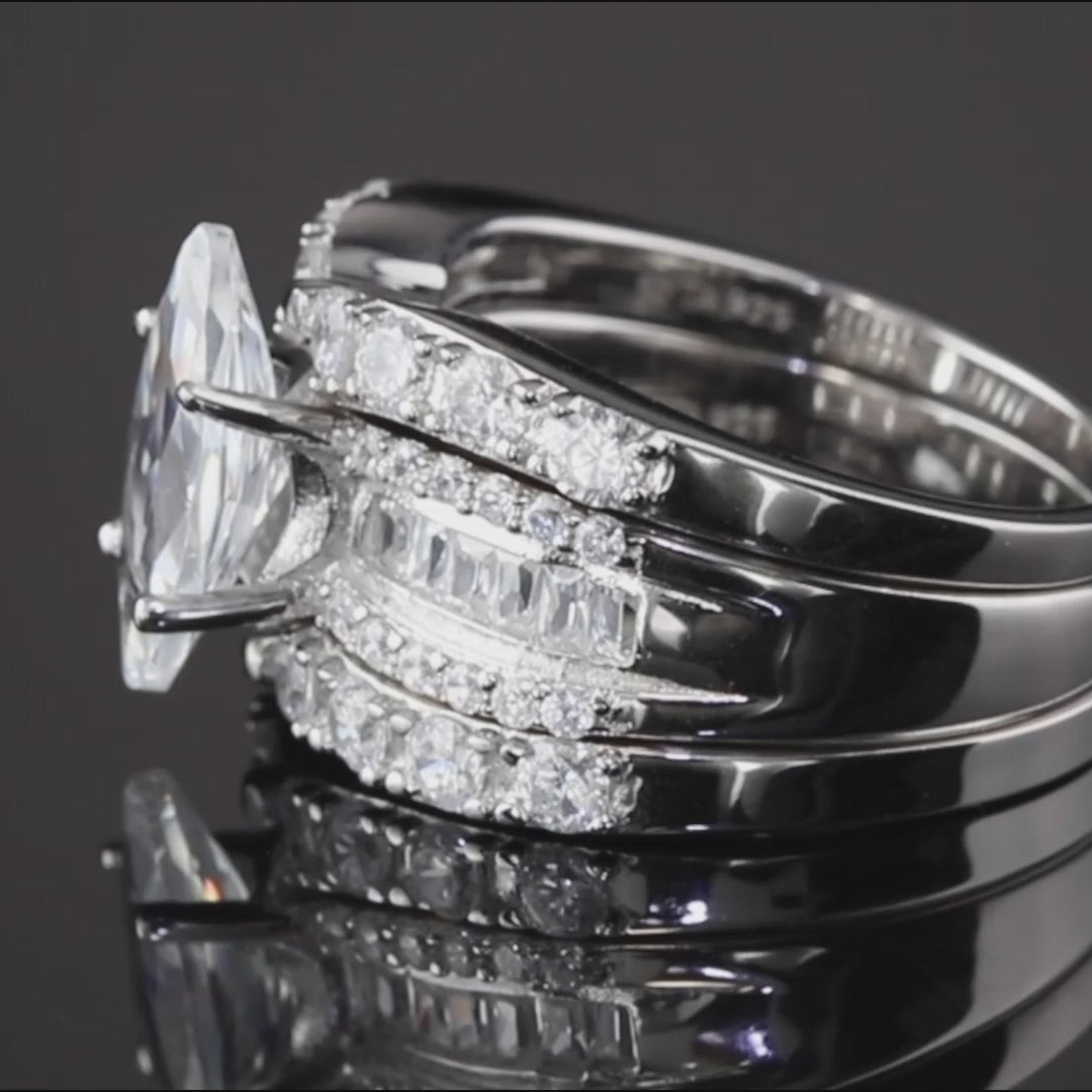 Highly Recommended! | Amazing Marquise Cut 3 Band Bridal Set