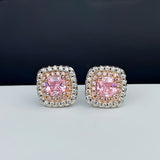 Sparkling Halo Cushion Cut Stud Earrings
