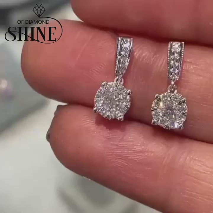 3.5CT Round Cut 925 Sterling Silver Drop Earrings