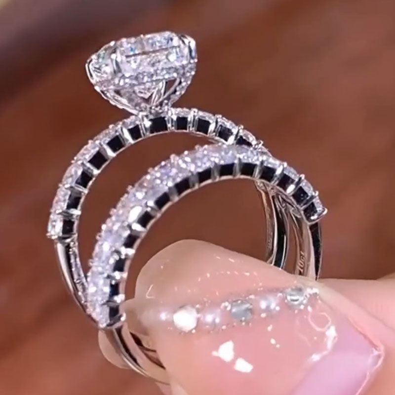 2Pcs Radiant Cut Sterling Silver Bridal Set with Eternity Band
