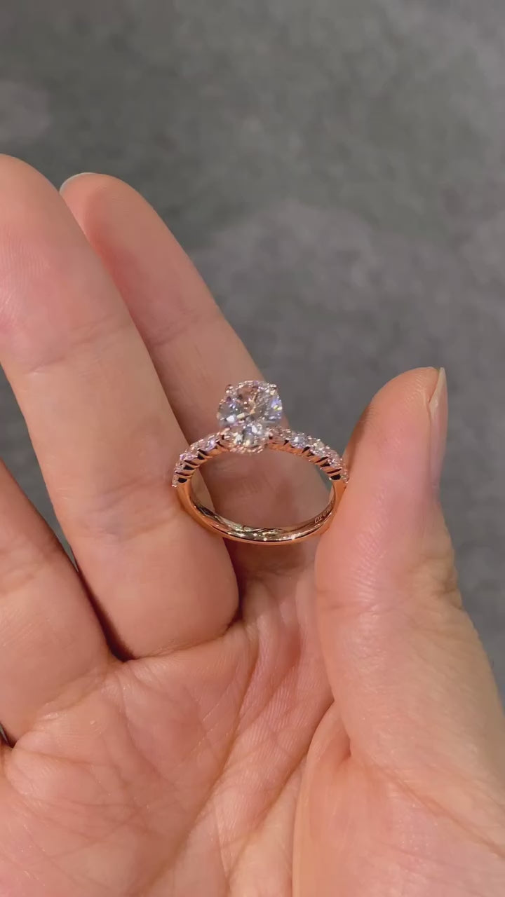Rose Golden Tone Oval Cut Sterling Silver Engagement Ring