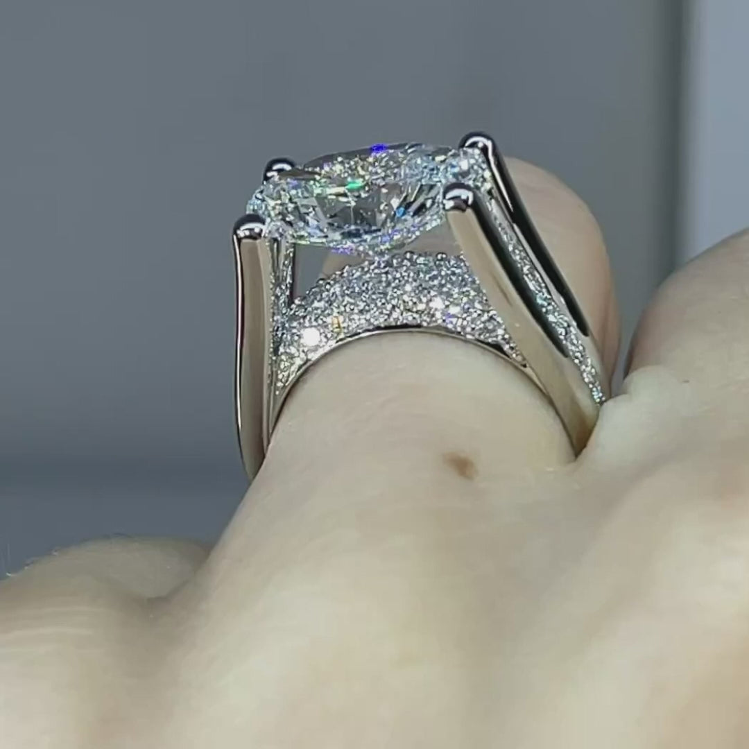 4.5ct Distinctive Inverted Tension-set Oval Cut Sterling Silver Moissanite Engagement Ring