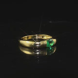 Luxurious Green Oval Cut Sterling Silver Engagement Ring in Golden Tone