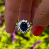 Vintage Oval Cut Halo Design Engagement Ring in Sterling Silver