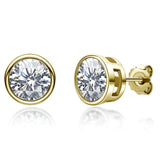 Moissanite  Round Cut Bezel Stud Earrings In Sterling Silver