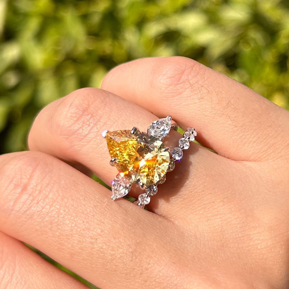Gorgeous Yellow Pear Cut Sterling Silver Bridal Set