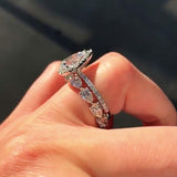 Pear Cut Engagement Ring & Heart-Shaped Wedding Band Sets