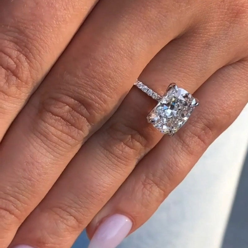 Gorgeous Elongate Cushion Cut Sterling Silver Engagement Ring